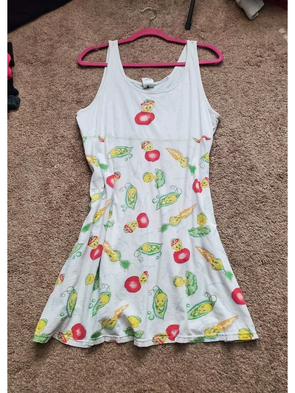 VTG 1998 Looney Tunes Tweety Bird Dress Y2K Womens Size Large Gardening READ